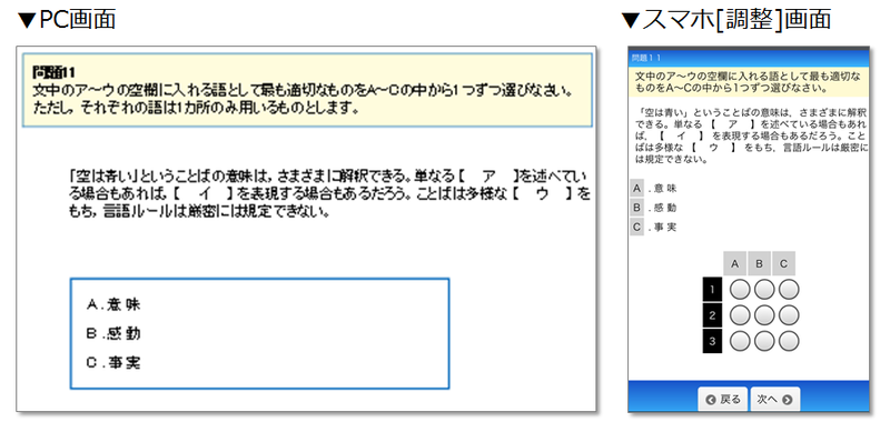 言語検査の画面イメージ